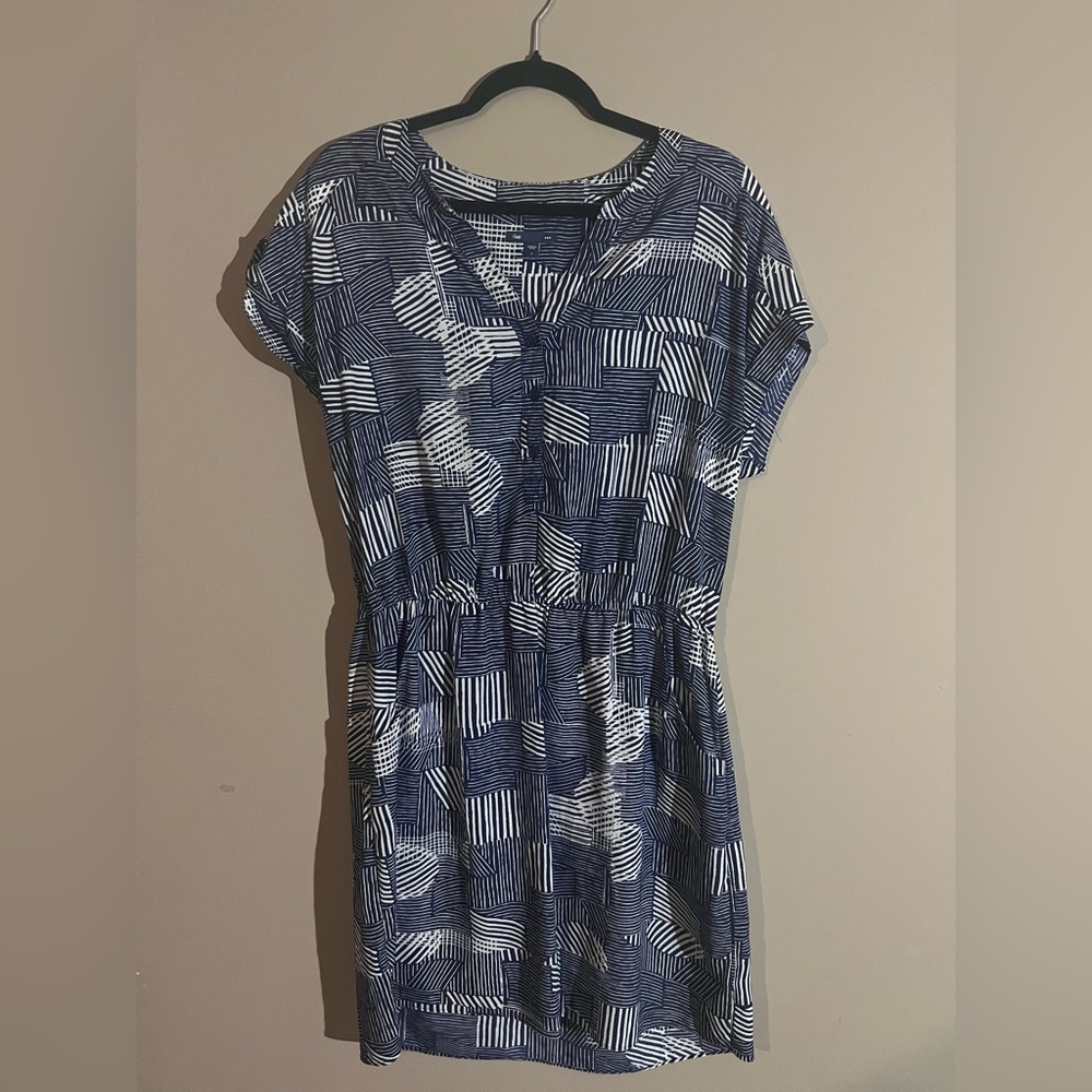 GAP Blue and White Geometric Midi Dress